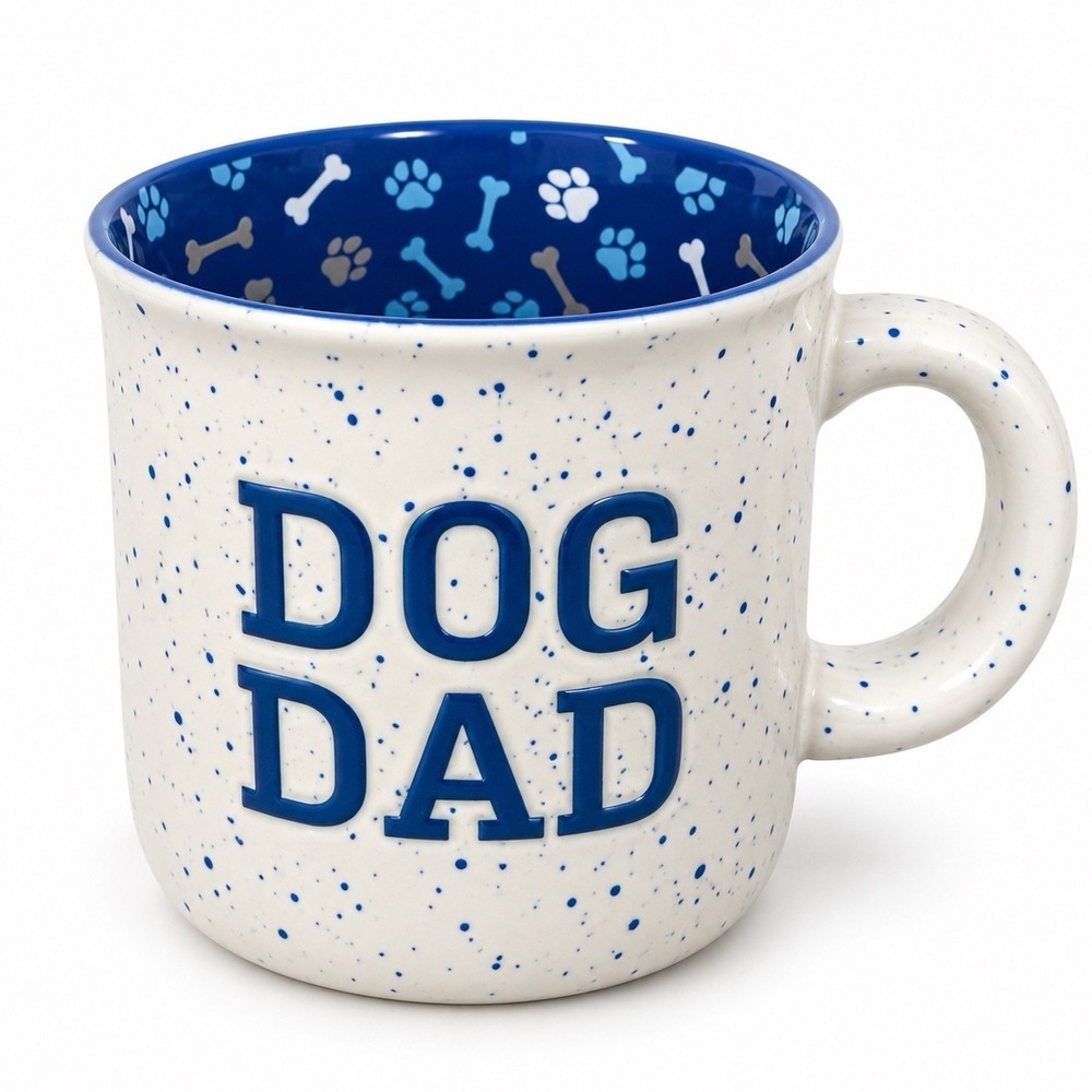 Max Studio Home Dog Dad Oversized Heavy Ceramic Mug Paw Prints Bones Blue
